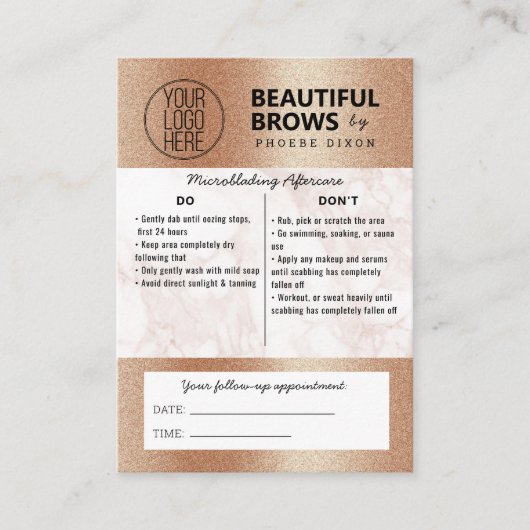 Carte De Visite Brow Microblading Aftercare & Nomination Marble   (Devant)