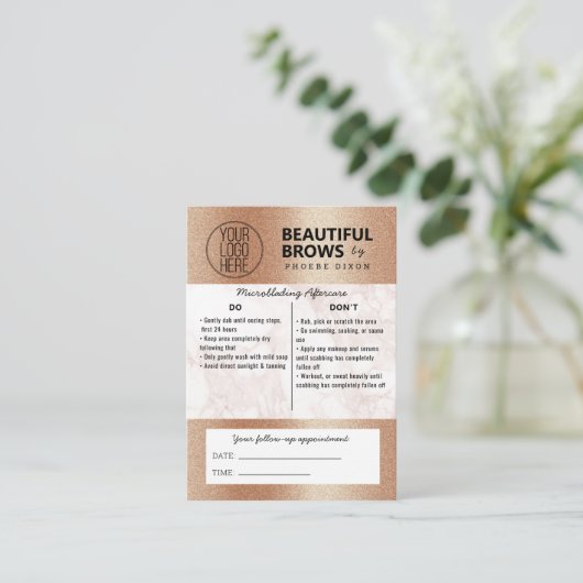 Carte De Visite Brow Microblading Aftercare & Nomination Marble   (Debout devant)