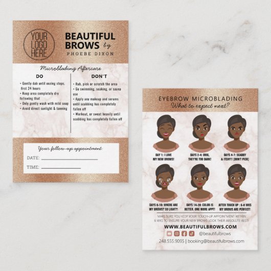Carte De Visite Brow Microblading Aftercare & Nomination Marble   (Devant / Derrière)