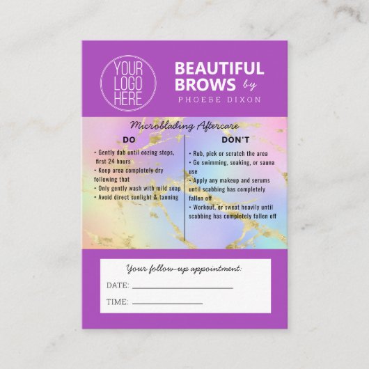 Carte De Visite Brow Microblading Aftercare & Nomination Marble (Devant)