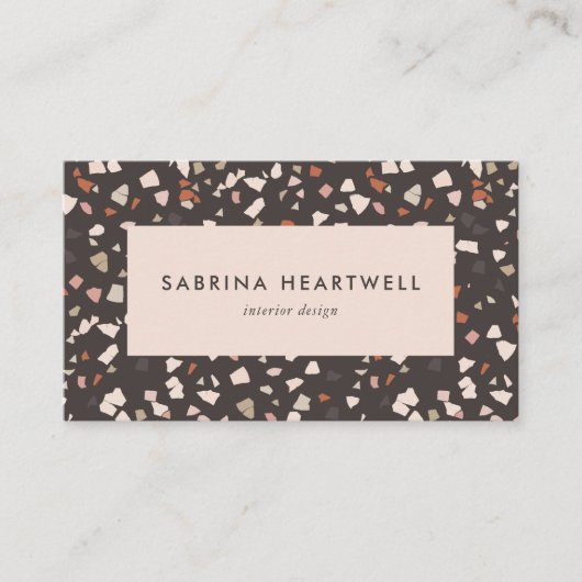 Carte De Visite Brown Beige Rust Terrazzo Pattern Interior Design (Devant)