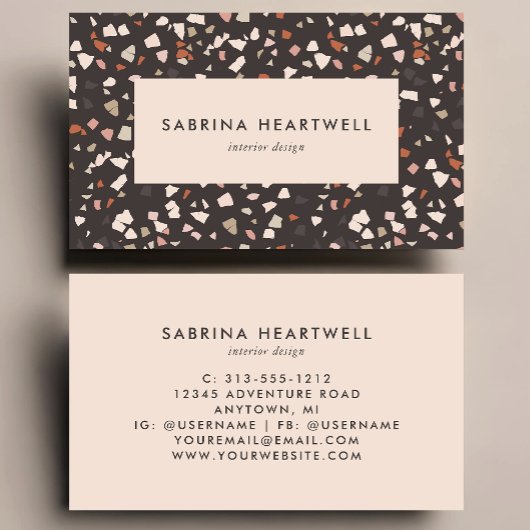 Carte De Visite Brown Beige Rust Terrazzo Pattern Interior Design
