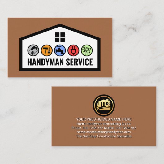Carte De Visite Brown Building Frame With Handyman Tools (Devant / Derrière)