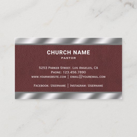 Carte De Visite Brown Cuir Métallurgique Jésus Christ Cross Pasteu (Dos)