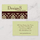 Carte de visite Brown élégant de mode de damassé (Devant / Derrière)