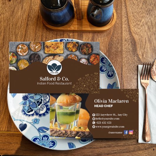 Carte De Visite Brown et blanc Illustration Restaurant, Food Biz
