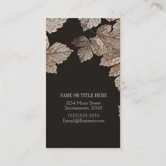 Carte De Visite Brown foncé et bronze Feuilles de verre rustique p (Dos)