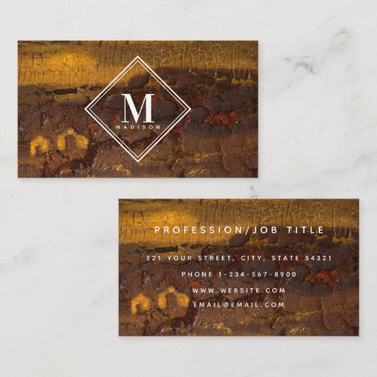 Carte De Visite Brown Gold Rust Metallic Texture Monogram Initial (Devant / Derrière)
