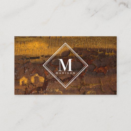 Carte De Visite Brown Gold Rust Metallic Texture Monogram Initial (Devant)