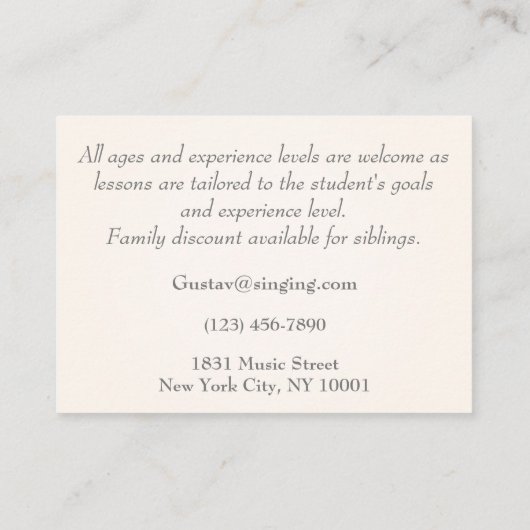 Carte De Visite Brown Grand Piano Musicien Enseignant Technicien (Dos)