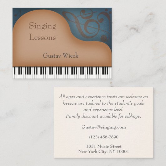 Carte De Visite Brown Grand Piano Musicien Enseignant Technicien (Devant / Derrière)