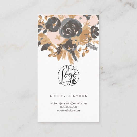 Carte De Visite Brown gris boho floral script logo commander merci (Dos)
