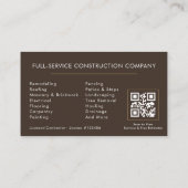 Carte De Visite Brown Home Repairs Contractor QR Code (Dos)