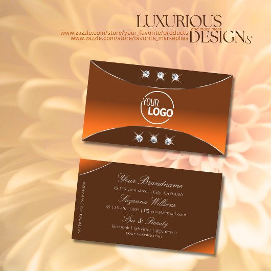 Carte De Visite Brown orange avec bijoux et logo en argent