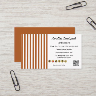 Carte De Visite Brown White Stripes QR Code Social Media Icons