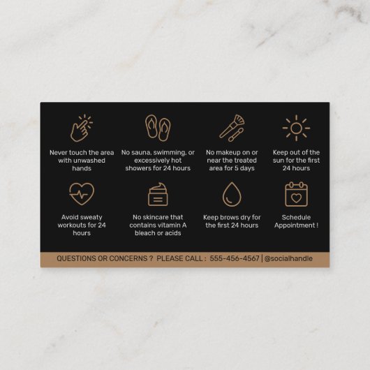 Carte De Visite Brows de luxe moderne post-soins PMU Brow Instruct (Dos)