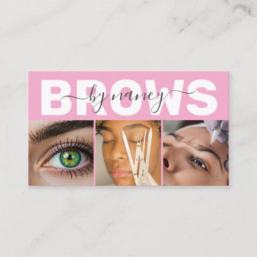 Carte De Visite Brows Elegant Blush Pink Photo QR Code Logo (Devant)