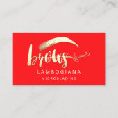 Carte De Visite Brows Golden Logo Microbling Médias sociaux Rouge (Devant)