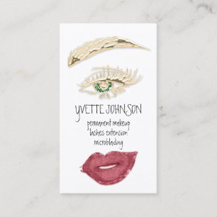 Carte De Visite Brows maquillage QRCode Logo Rose Lips or Eyelash