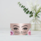 Carte De Visite Brows Maquillage Rose Gold Floral Salon (Debout devant)