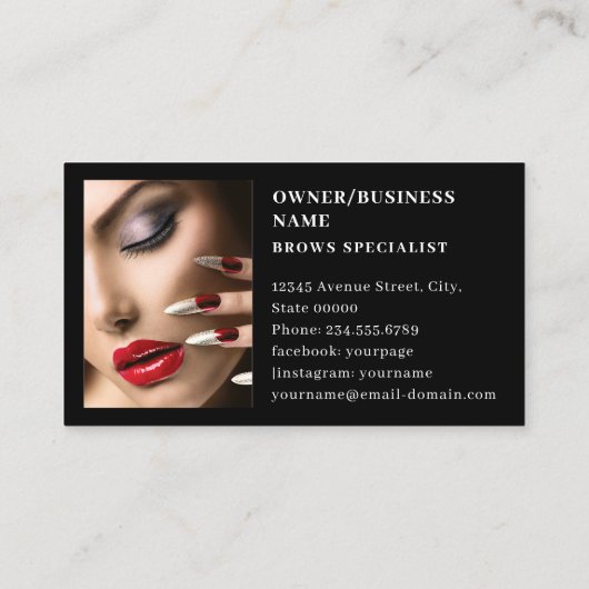 Carte De Visite Brows Typographie Eyebrow Salon Photo Luxe (Dos)