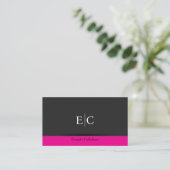 Carte De Visite Bruit gris foncé vert chaud accent rose monogramme (Debout devant)