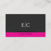 Carte De Visite Bruit gris foncé vert chaud accent rose monogramme (Devant)