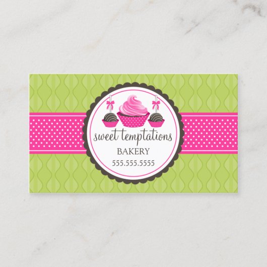 Carte De Visite Bruits de gâteau et rose vert de petit gâteau (Devant)