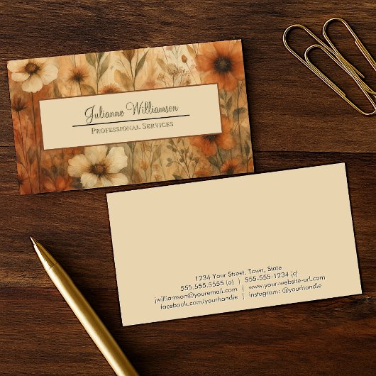 Carte De Visite Brûlé Sienna Boho Chic Aquarelle Floral Plutôt