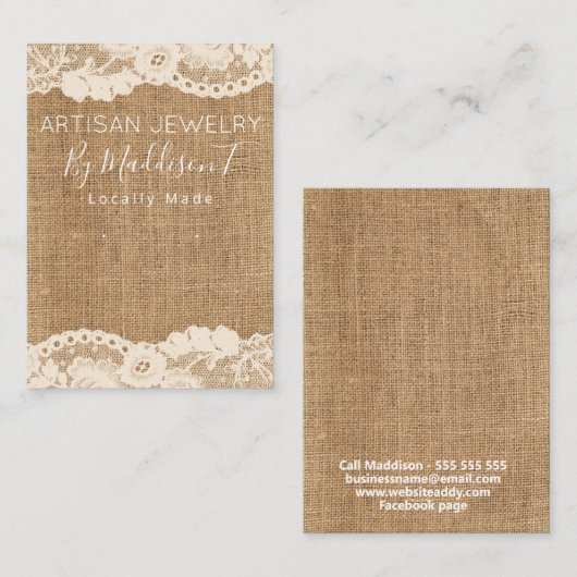 Carte De Visite Brûlure de dentelle rustique Bijoux faits main (Devant / Derrière)