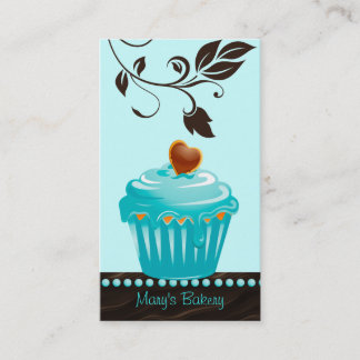 Carte De Visite Brun chocolat bleu de petit gâteau de feuille de