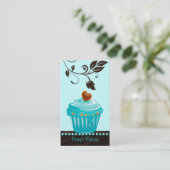 Carte De Visite Brun chocolat bleu de petit gâteau de feuille de (Debout devant)