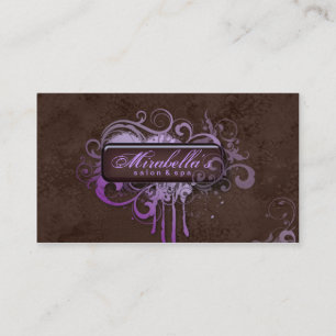 Carte De Visite Brun grunge de pourpre de spa de salon de fleur de