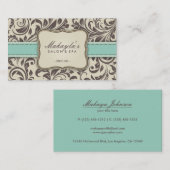 Carte De Visite Brun moderne, vert et beige de damassé florale (Devant / Derrière)
