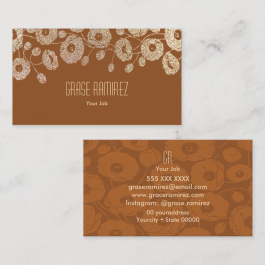 Carte De Visite Brun | Parties scintillant Rose moderne et chic de (Devant / Derrière)