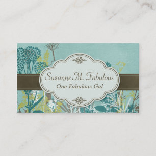 Carte De Visite Brun turquoise de fleurs barré avec l'étiquette
