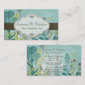 Carte De Visite Brun turquoise de fleurs barré avec l'étiquette (Devant / Derrière)