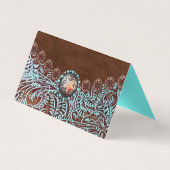 Carte De Visite brun turquoise western pays à outils cuir (Dos)