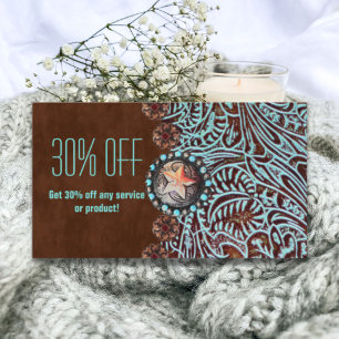 Carte De Visite brun turquoise western pays à outils cuir