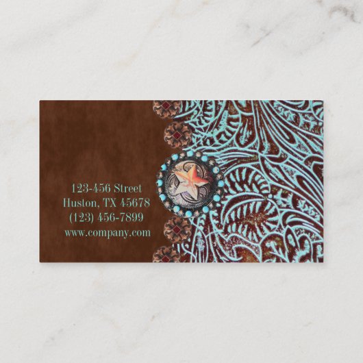 Carte De Visite brun turquoise western pays à outils cuir (Dos)