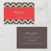 Carte De Visite Brun, vert et corail modernes élégants de Chevron (Devant / Derrière)