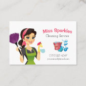 Carte De Visite Brunette Cartoon Maid House Services de nettoyage (Devant)