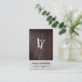 Carte De Visite Brunette Icône ciseaux cheveux et salon (Debout devant)