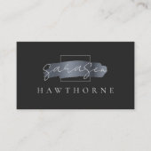 Carte De Visite Brush Chic Faux Argent foncé Elégant Noir (Devant)