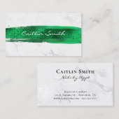 Carte De Visite Brush Emerald Stroke Silver White Foil Marble (Devant / Derrière)