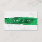 Carte De Visite Brush Emerald Stroke Silver White Foil Marble (Devant)