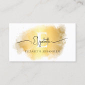 Carte De Visite Brush Gold Stroke Blanc Monogramme Noir Nom du scr (Devant)