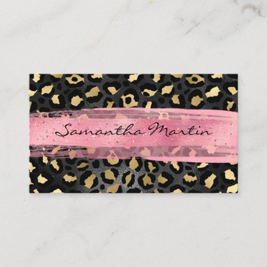 Carte De Visite Brush Léopard noir et or (Devant)