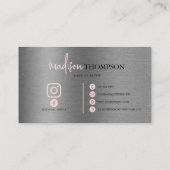 Carte De Visite Brush métallique Argent Script rose QR Code (Dos)