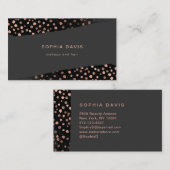 Carte De Visite Brush noir avec points Roses en or Faux (Devant / Derrière)